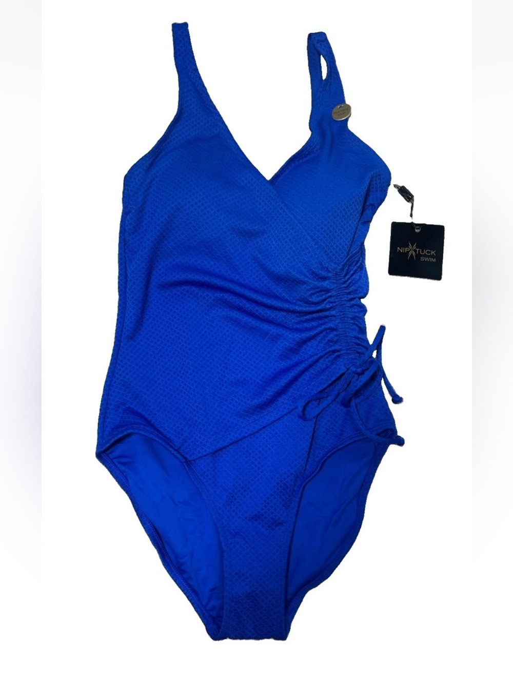 NWT Nip Tuck Swim Blue Textured Ruched One Piece Swimsuit Tummy Control 8
